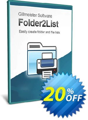Folder2List  (5-User License) Coupon, discount Coupon code Folder2List - 5-User License. Promotion: Folder2List - 5-User License offer from Gillmeister Software