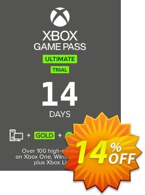 14 Day Xbox Game Pass Ultimate Trial Xbox One / PC offering deals 14 Day Xbox Game Pass Ultimate Trial Xbox One / PC Deal 2024 CDkeys. Promotion: 14 Day Xbox Game Pass Ultimate Trial Xbox One / PC Exclusive Sale offer 