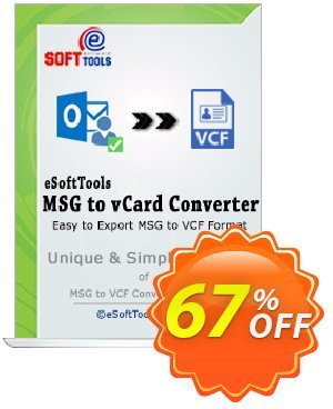 eSoftTools MSG to vCard Converter - Enterprise License Coupon, discount Coupon code eSoftTools MSG to vCard Converter - Enterprise License. Promotion: eSoftTools MSG to vCard Converter - Enterprise License offer from eSoftTools Software