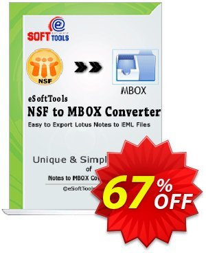 eSoftTools NSF to MBOX Converter - Corporate License Coupon, discount Coupon code eSoftTools NSF to MBOX Converter - Corporate License. Promotion: eSoftTools NSF to MBOX Converter - Corporate License offer from eSoftTools Software