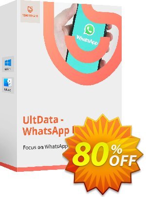 Tenorshare UltData WhatsApp Recovery (1 Month License) Coupon, discount 80% OFF Tenorshare UltData WhatsApp Recovery (1 Month License), verified. Promotion: Stunning promo code of Tenorshare UltData WhatsApp Recovery (1 Month License), tested & approved