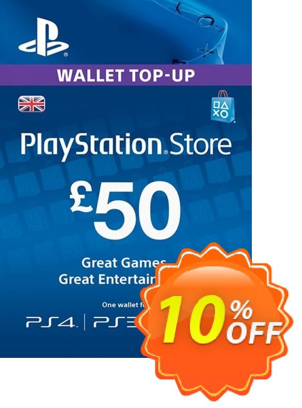 [10 OFF] Playstation Network (PSN) Card £50 (UK) Coupon code, Jan