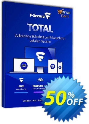 F-Secure TOTAL 5 devices 優惠券，折扣碼 50% OFF F-Secure TOTAL 5 devices, verified，促銷代碼: Imposing offer code of F-Secure TOTAL 5 devices, tested & approved