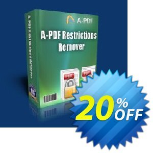 A-PDF Restrictions Remover Coupon, discount A-PDF Coupon (9891). Promotion: 45% Off For 40 licenses of A-PDF