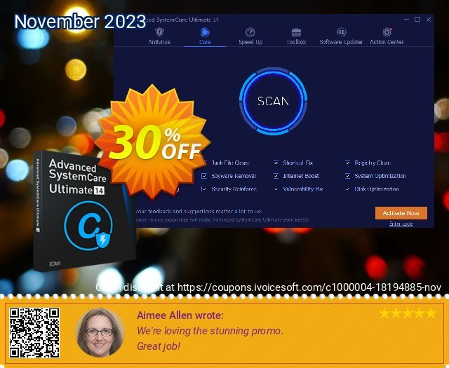 Advanced SystemCare Ultimate 15 with Gift Pack discount 30% OFF, 2022 Christmas offering sales. 30% OFF Advanced SystemCare Ultimate 16 with Gift Pack, verified