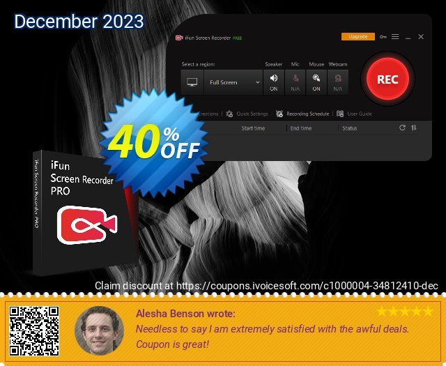 iFun Screen Recorder Pro (1 Month License) discount 40% OFF, 2022 Xmas deals. 40% OFF iFun Screen Recorder Pro (1 Month License), verified