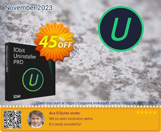 IObit Uninstaller 12 PRO (1 PCs) Exclusive price discount 45% OFF, 2022 Year-End deals. 45% OFF IObit Uninstaller 11 PRO (1 PCs) Exclusive price, verified