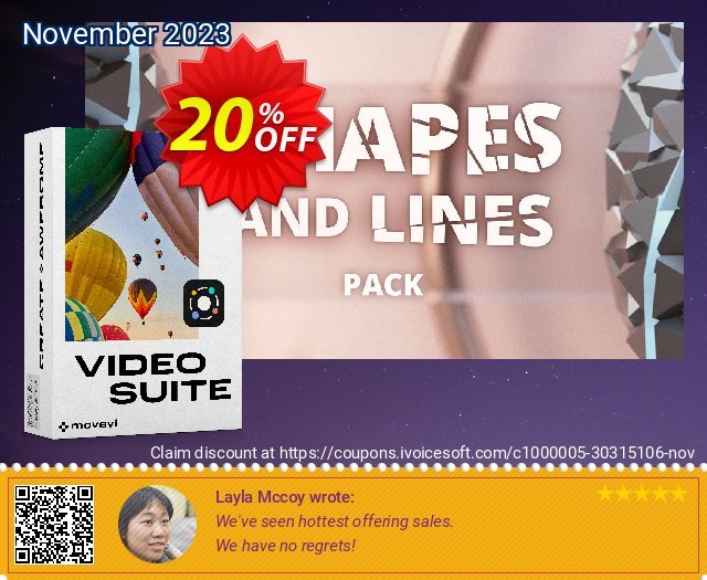 Movavi Bundle: Video Suite + Shapes and Lines Pack discount 20% OFF, 2022 Kissing Day promo. 20% OFF Movavi Bundle: Video Suite + Shapes and Lines Pack, verified