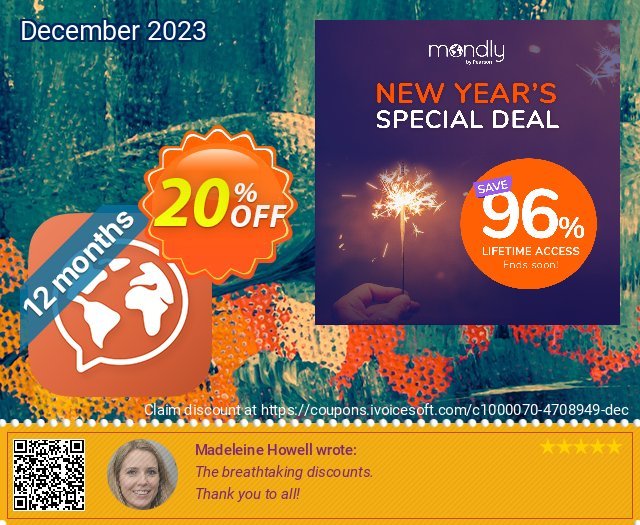 Mondly 1 Languages Annual Access discount 20% OFF, 2022 Spring offering sales. 20% off Mondly