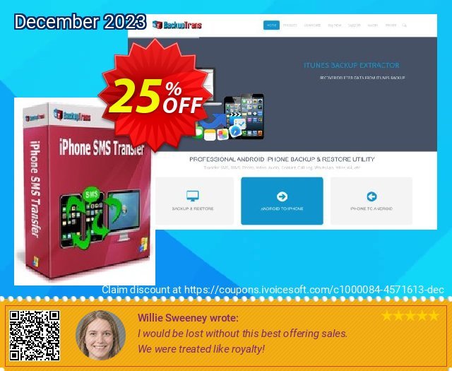 Backuptrans iPhone SMS Transfer (Family Edition) discount 25% OFF, 2024 Int' Nurses Day promo sales. Backuptrans iPhone SMS Transfer (Family Edition) awesome sales code 2024
