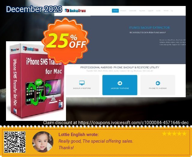Backuptrans iPhone SMS Transfer for Mac (Family Edition) fantastisch Sale Aktionen Bildschirmfoto