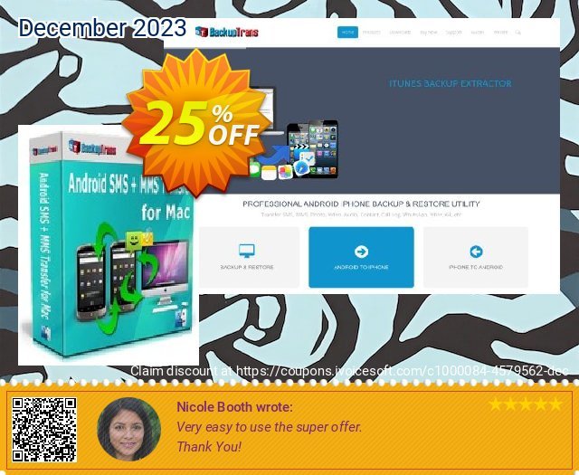Backuptrans Android SMS + MMS Transfer for Mac (Family Edition) Exzellent Außendienst-Promotions Bildschirmfoto