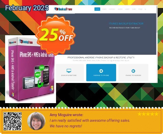 Backuptrans iPhone SMS + MMS to Android Transfer (One-Time Usage) tersendiri penawaran loyalitas pelanggan Screenshot