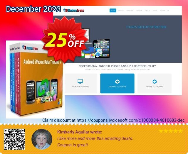 Backuptrans Android iPhone Data Transfer + discount 25% OFF, 2024 Int' Nurses Day offering sales. Holiday Deals