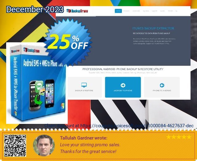 Backuptrans Android SMS + MMS to iPhone Transfer wunderschön Verkaufsförderung Bildschirmfoto
