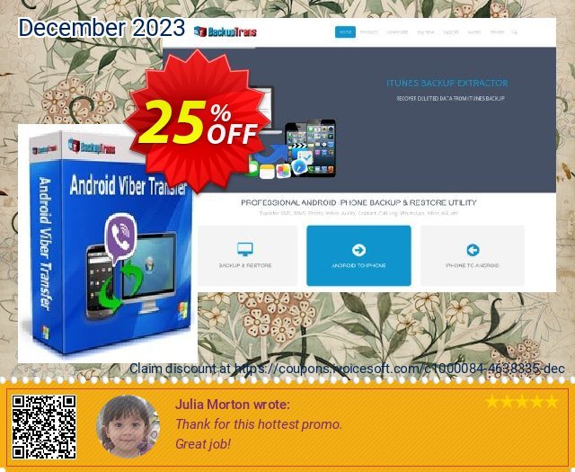 Backuptrans Android Viber Transfer (Business Edition) discount 25% OFF, 2024 Mother's Day deals. Backuptrans Android Viber Transfer (Business Edition) exclusive discounts code 2024