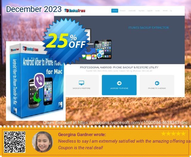 Backuptrans Android Viber to iPhone Transfer for Mac (Family Edition) discount 25% OFF, 2024 Int' Nurses Day offering sales. Backuptrans Android Viber to iPhone Transfer for Mac (Family Edition) impressive promotions code 2024