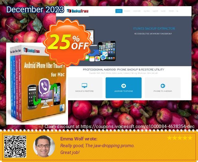 Backuptrans Android iPhone Viber Transfer + for Mac discount 25% OFF, 2024 Mother Day deals. Back to School Discount