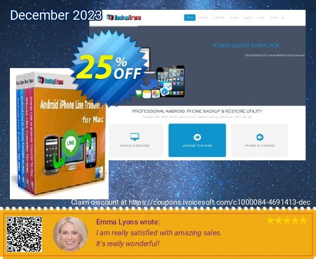 Backuptrans Android iPhone Line Transfer plus for Mac (Business Edition) discount 25% OFF, 2024 Int' Nurses Day offering sales. Holiday Deals
