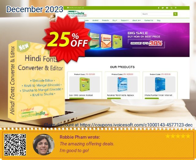 WindowIndia Hindi Fonts Converter and Editor discount 25% OFF, 2024 April Fools' Day offering sales. Christmas OFF