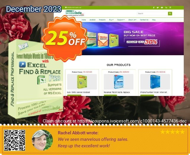 WindowIndia Excel Find and Replace PRO discount 25% OFF, 2024 April Fools' Day promo sales. Christmas OFF