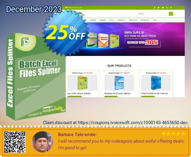 WindowIndia Batch Excel Files Splitter discount 25% OFF, 2024 Good Friday offering sales. Christmas OFF