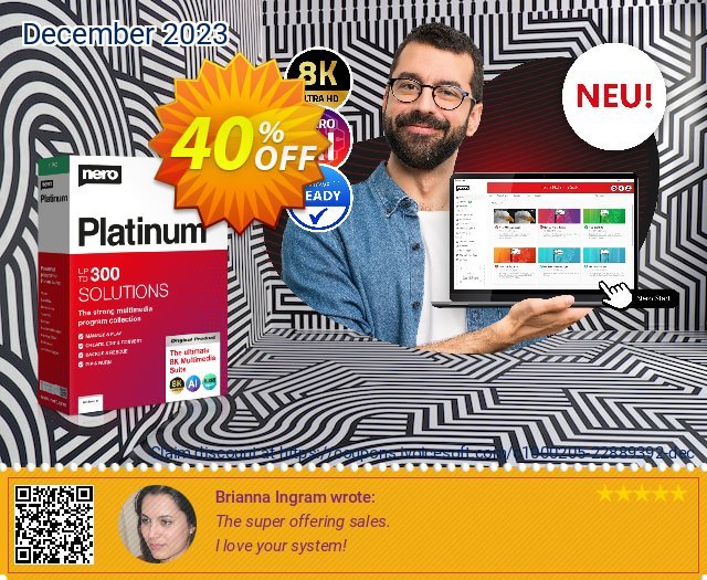 Nero Platinum Suite 2024 (1-year License) discount 40% OFF, 2024 Women Month discount. 40% OFF Nero Platinum Suite 2024 (1-year License), verified
