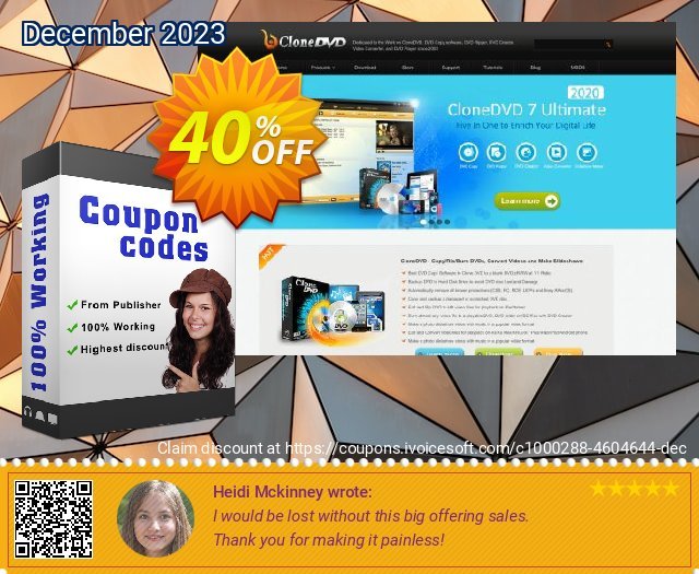CloneDVD 4/5/6 upgrade to CloneDVD 7 Ultimate 2 years / 1 PC discount 40% OFF, 2024 Spring offering sales. CloneDVD 4/5/6 upgrade to CloneDVD 7 Ultimate 2 years / 1 PC staggering promotions code 2024