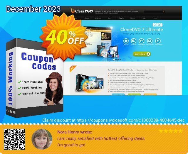 CloneDVD 4/5/6 upgrade to CloneDVD 7 Ultimate 3 years / 1 PC discount 40% OFF, 2024 Mother's Day promotions. CloneDVD 4/5/6 upgrade to CloneDVD 7 Ultimate 3 years / 1 PC imposing sales code 2024
