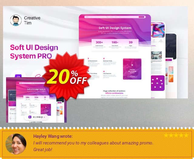 Get newest Soft UI Design System PRO discount from Creative Tim Now: