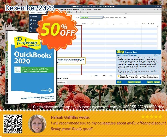 Professor Teaches QuickBooks 2020 ausschließenden Preisreduzierung Bildschirmfoto