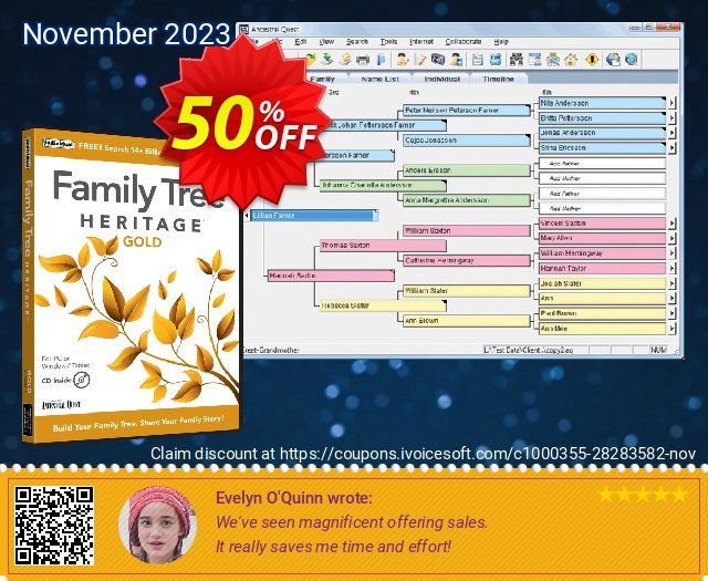 Family Tree Heritage Gold 16 discount 50% OFF, 2022 Christmas & New Year offering sales. Family Tree Heritage Gold is Here!