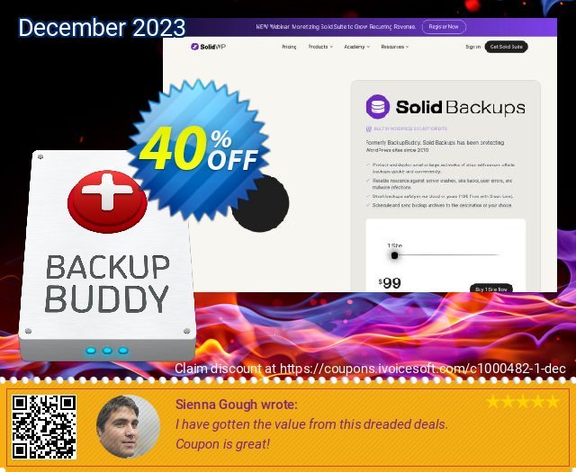 BackupBuddy discount 40% OFF, 2022 New Year's Day deals. BackupBuddy is turning 10! Celebrate their birthday with an exclusive sale all month long! 