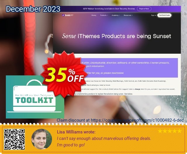iThemes WordPress Web Designer's ToolKit discount 35% OFF, 2022 New Year's eve offering deals. 10% OFF iThemes WordPress Web Designer's ToolKit, verified