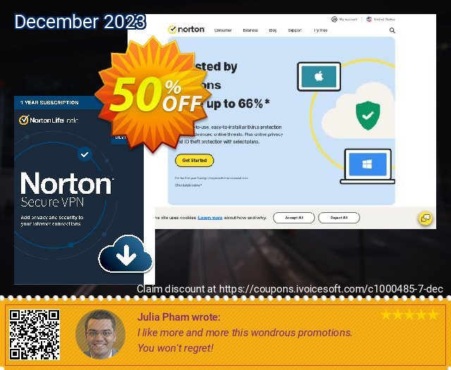 Norton Secure VPN discount 50% OFF, 2024 World Press Freedom Day offering sales. 50% OFF Norton Secure VPN, verified