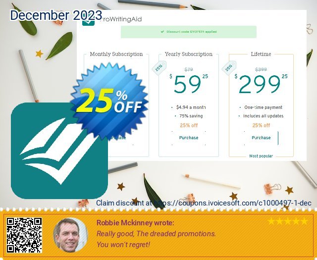 ProWritingAid discount 25% OFF, 2024 April Fools' Day offering sales. 25% OFF ProWritingAid, verified