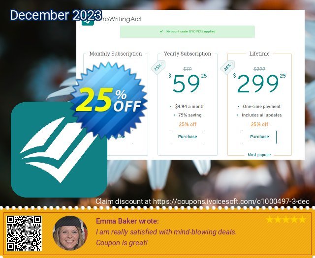 ProWritingAid Yearly Subscription wunderschön Preisnachlässe Bildschirmfoto