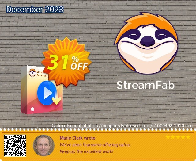 StreamFab Paramount Plus Downloader for MAC discount 31% OFF, 2024 Mother's Day promo. 31% OFF StreamFab FANZA Downloader for MAC, verified