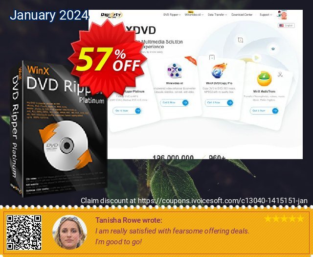 WinX DVD Copy Pro + WinX DVD Ripper Platinum discount 57% OFF, 2022 New Year's eve discounts. 57% OFF WinX DVD Copy Pro + WinX DVD Ripper Platinum, verified