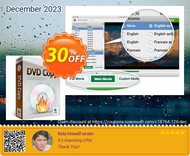 Leawo DVD Copy for Mac Lifetime discount 30% OFF, 2024 April Fools' Day offering sales. Leawo coupon (18764)