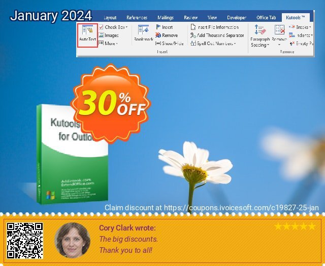 Kutools for Outlook 惊人的 产品折扣 软件截图