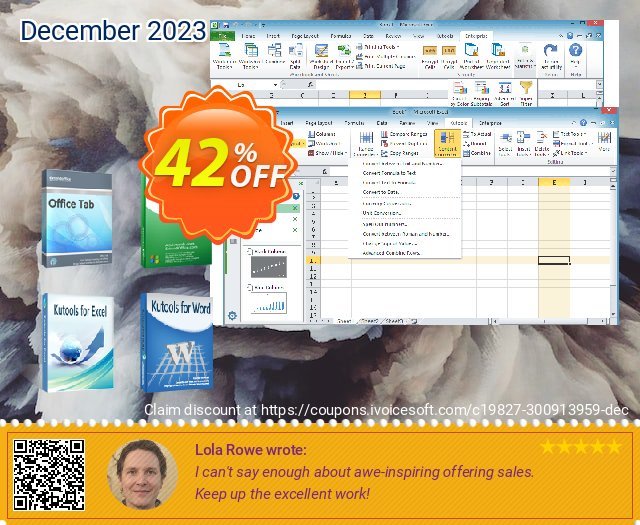 Office Tab + Kutools for Excel / Outlook / Word verblüffend Nachlass Bildschirmfoto