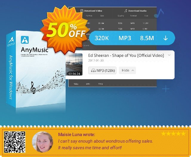 AnyMusic Monthly discount 50% OFF, 2024 Mother's Day offering sales. Coupon code AnyMusic Win Monthly