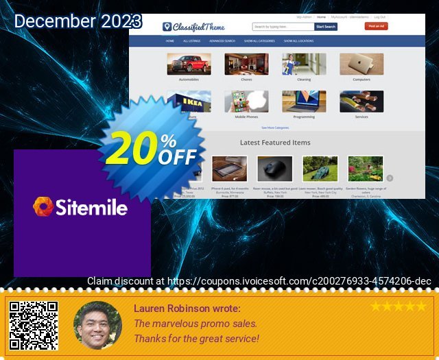 SiteMile WordPress Classified Theme discount 20% OFF, 2024 April Fools' Day promotions. WordPress Classified Theme Exclusive deals code 2024