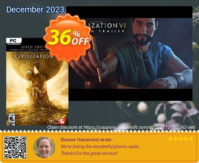 Sid Meier’s Civilization VI 6 Gold Edition PC (EU) discount 36% OFF, 2022 Happy New Year offering sales. Sid Meier’s Civilization VI 6 Gold Edition PC (EU) Deal