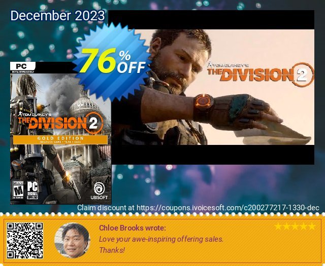 Tom Clancy's The Division 2 Gold Edition PC discount 76% OFF, 2024 Good Friday sales. Tom Clancy's The Division 2 Gold Edition PC Deal