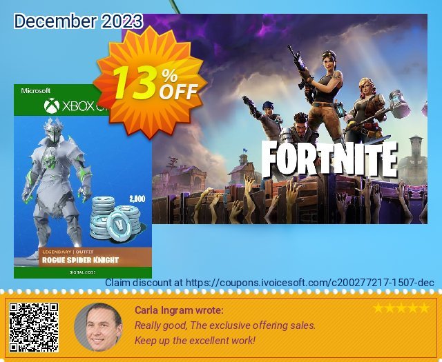 Fortnite: Legendary Rogue Spider Knight Outfit + 2000 V-Bucks Bundle Xbox One discount 13% OFF, 2024 Easter Day promo sales. Fortnite: Legendary Rogue Spider Knight Outfit + 2000 V-Bucks Bundle Xbox One Deal