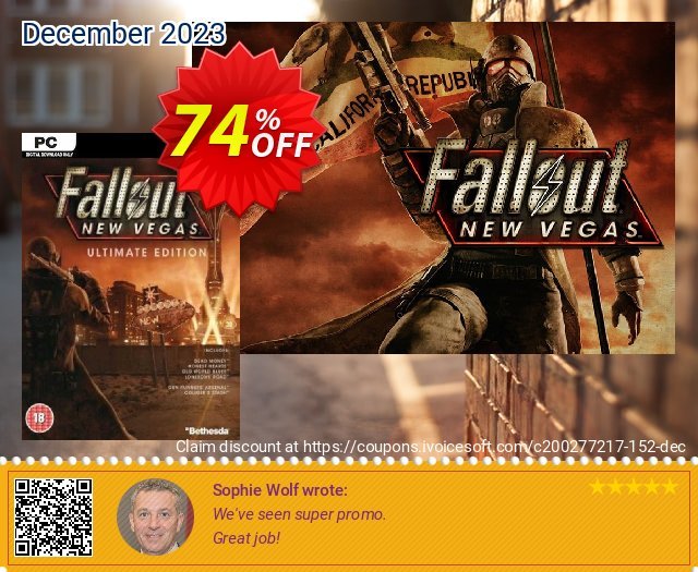 Fallout: New Vegas Ultimate Edition PC discount 74% OFF, 2024 Easter Day sales. Fallout: New Vegas Ultimate Edition PC Deal