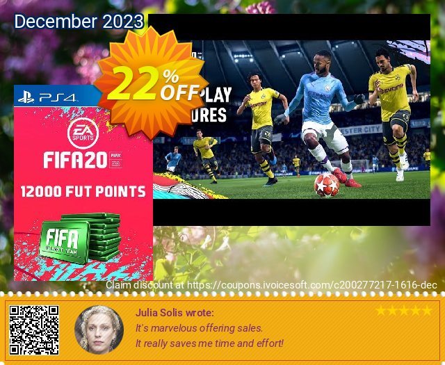 12000 FIFA 20 Ultimate Team Points PS4 (Spain) discount 22% OFF, 2024 April Fools' Day offer. 12000 FIFA 20 Ultimate Team Points PS4 (Spain) Deal