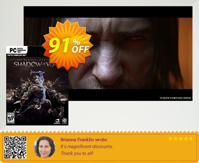 Middle-earth: Shadow of War PC discount 91% OFF, 2025 World Backup Day offering sales. Middle-earth: Shadow of War PC Deal